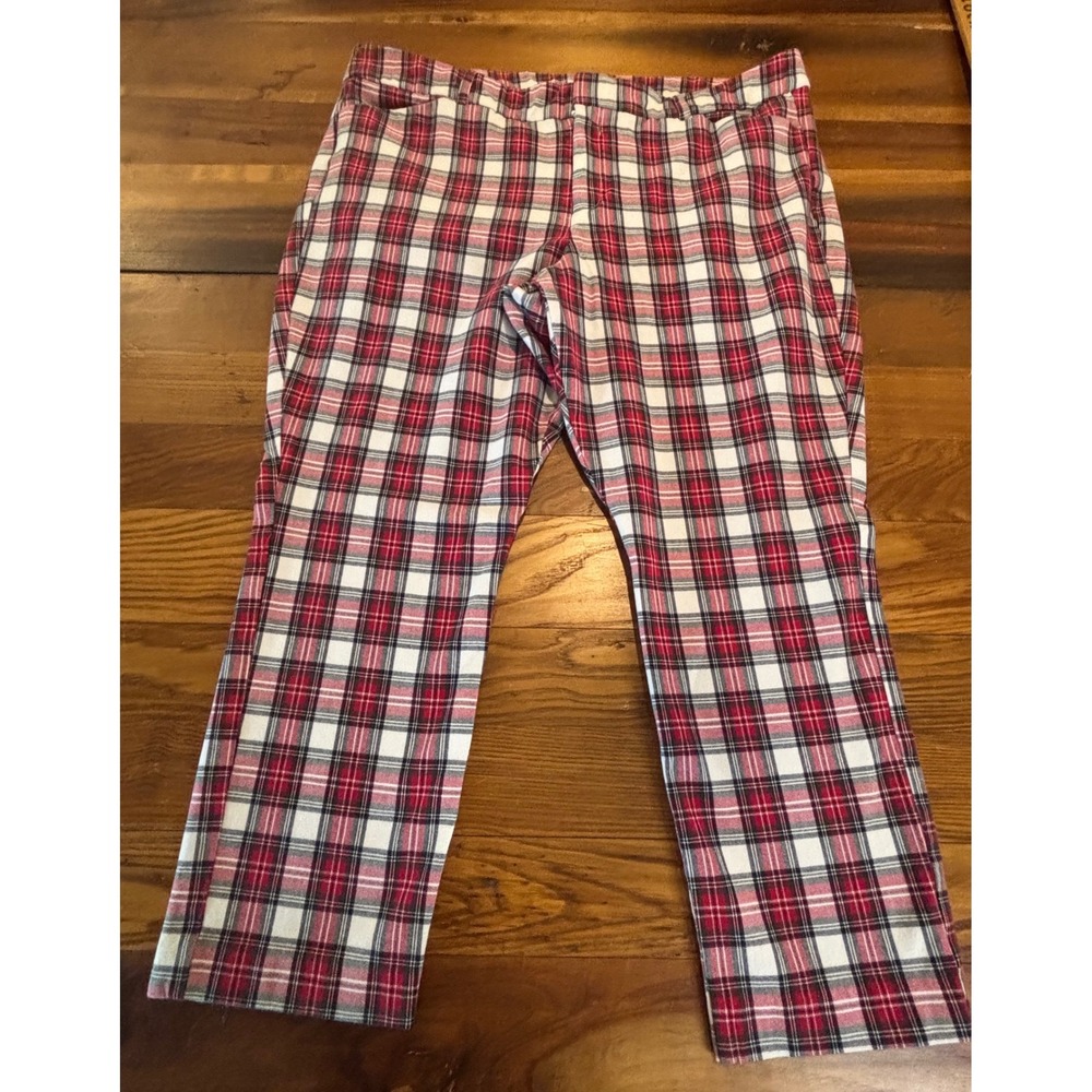 Old Navy Womens Pixie Skinny Pants 18 Red White Plaid High Rise Ankle Trousers